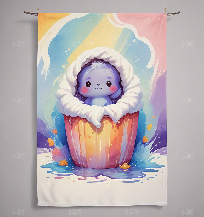 浴巾卡通插画风格贴纸