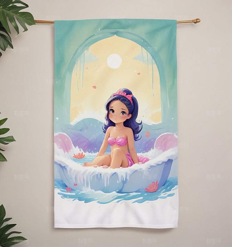 浴巾卡通插画风格贴纸