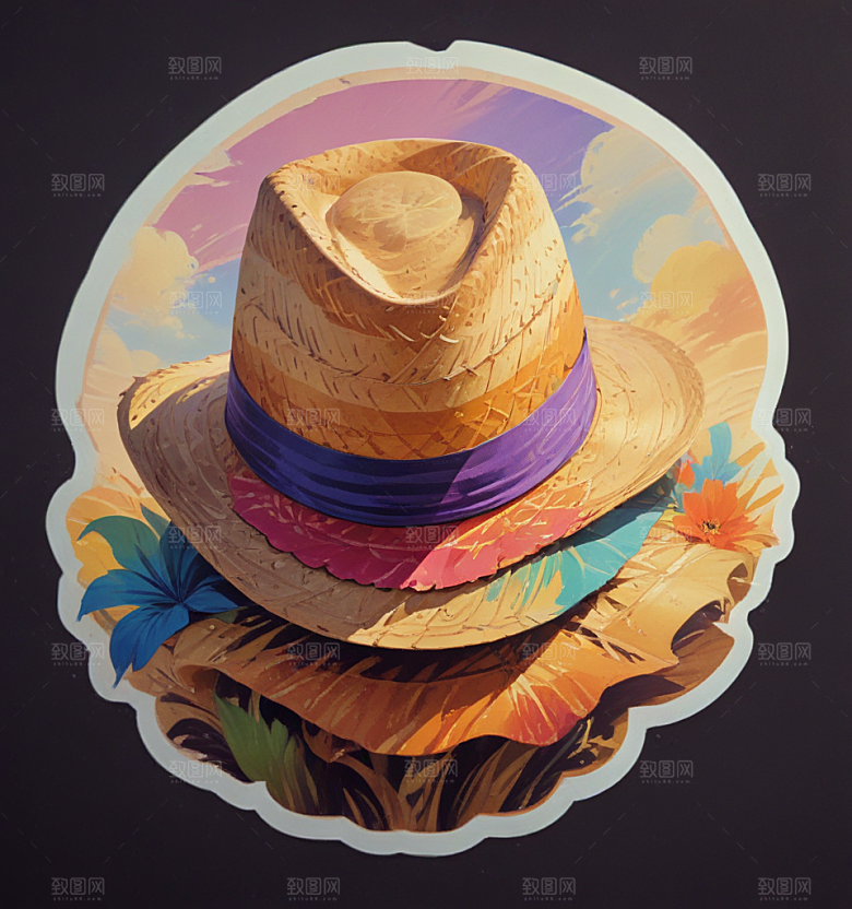 草帽卡通插画风格贴纸