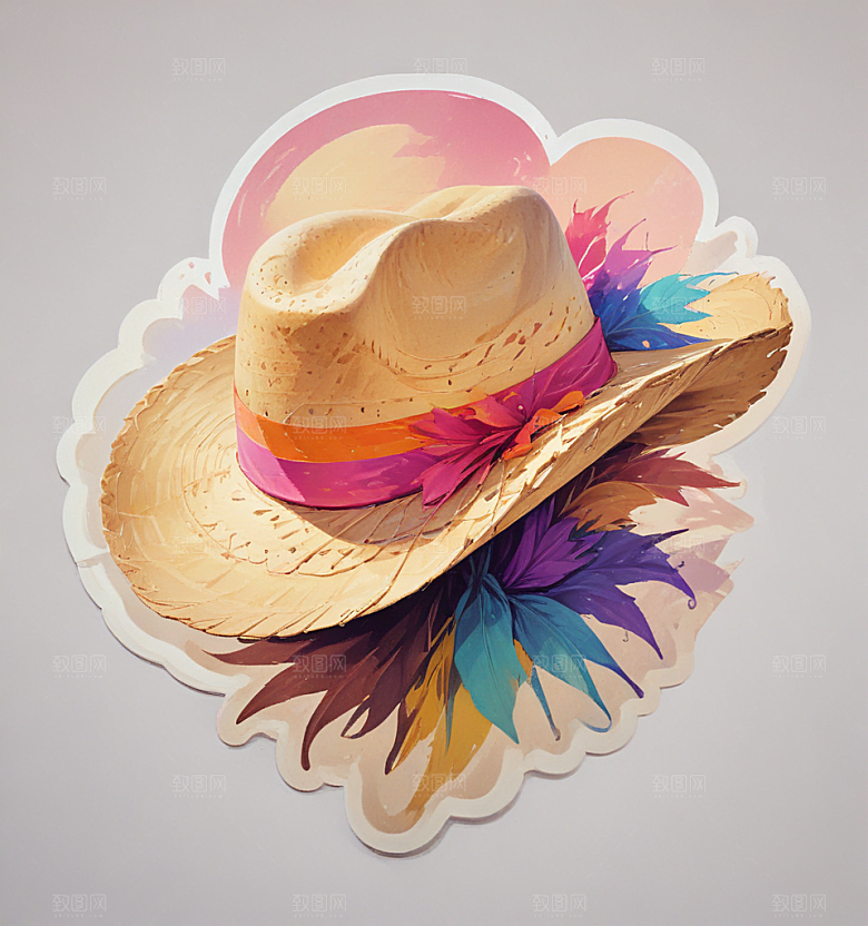 草帽卡通插画风格贴纸