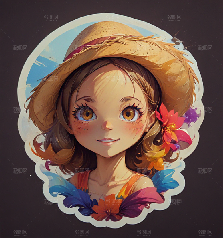 草帽卡通插画风格贴纸