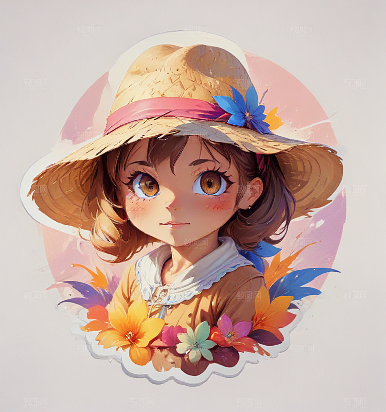 草帽卡通插画风格贴纸