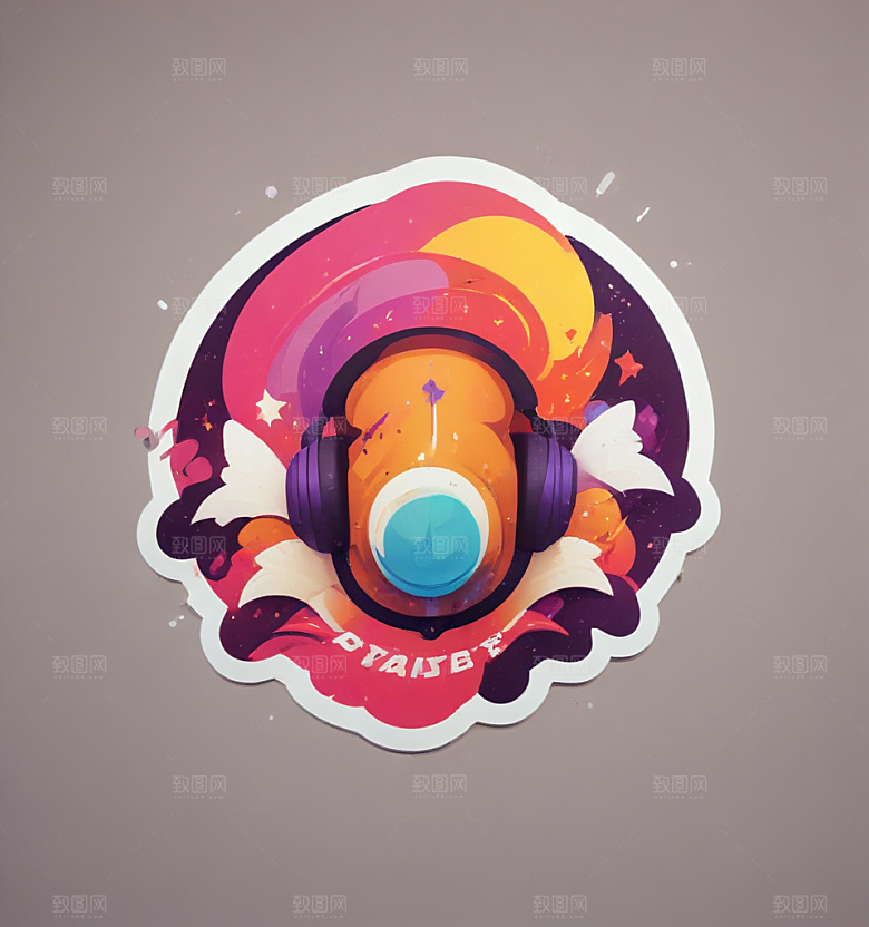 音乐卡通插画风格贴纸