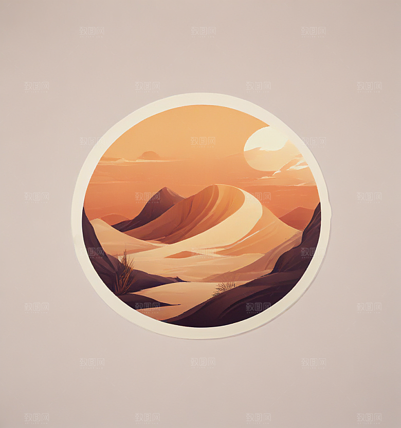 沙丘卡通插画风格贴纸