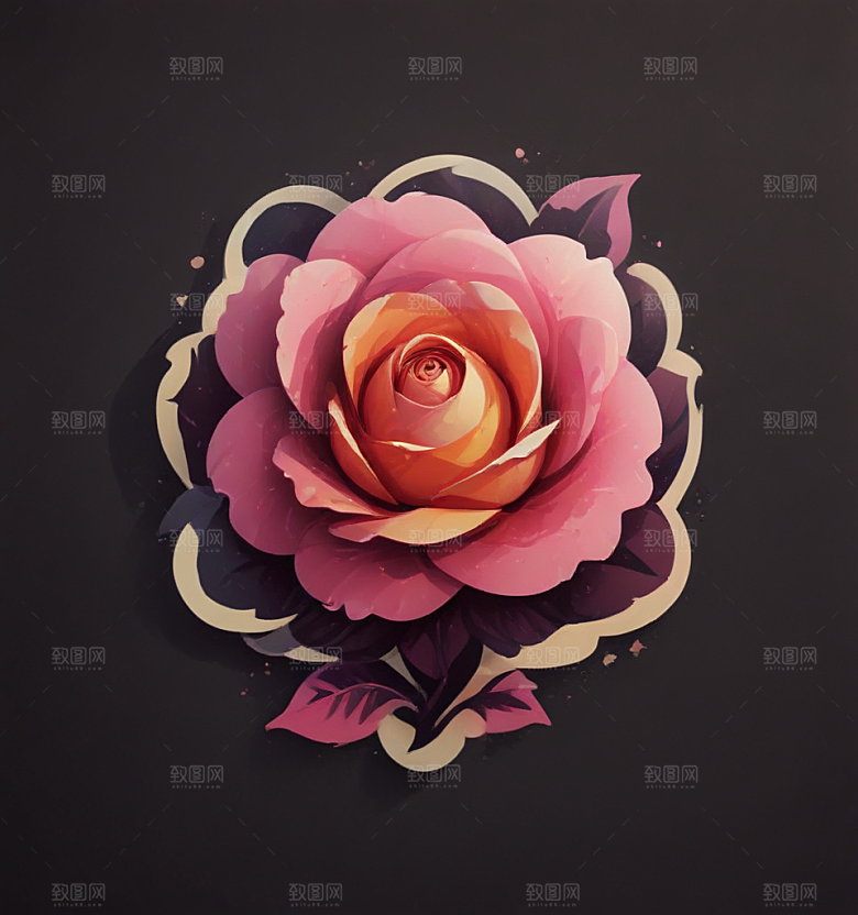 玫瑰卡通插画风格贴纸