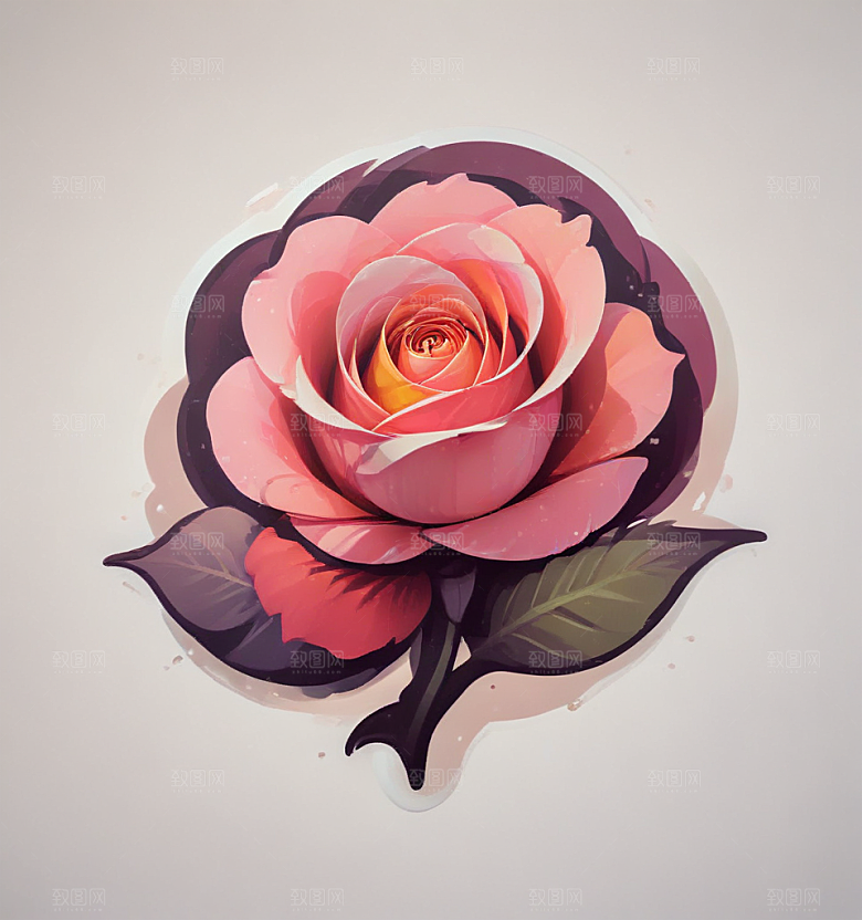 玫瑰卡通插画风格贴纸