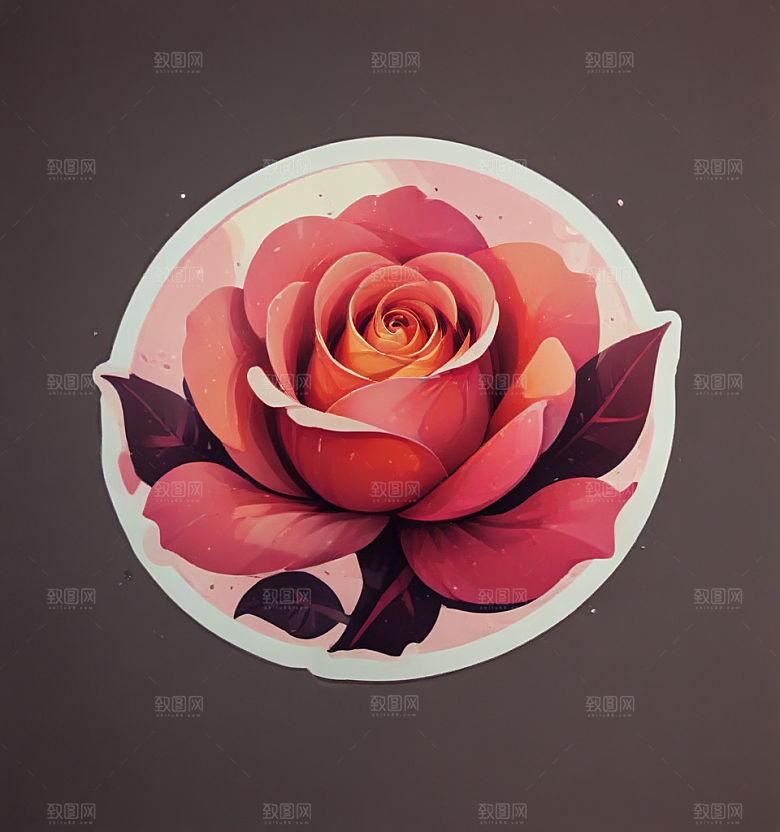 玫瑰卡通插画风格贴纸