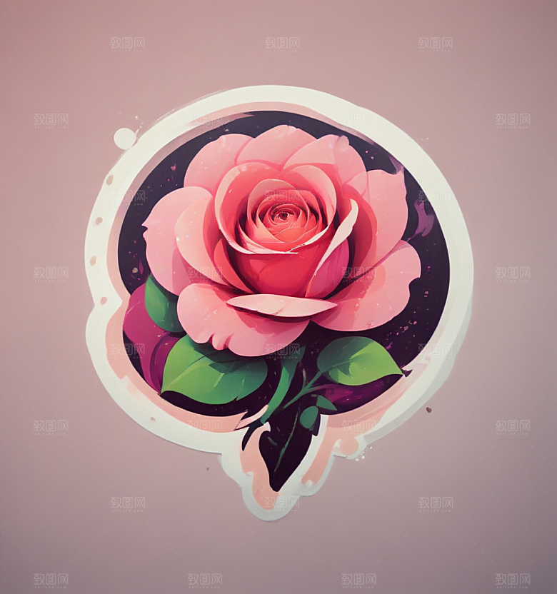 玫瑰卡通插画风格贴纸