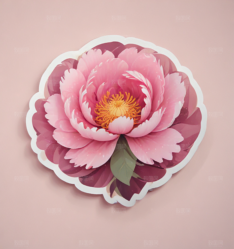 牡丹卡通插画风格贴纸