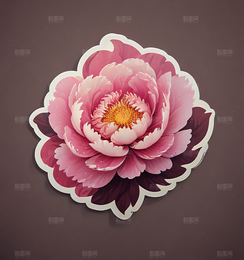 牡丹卡通插画风格贴纸
