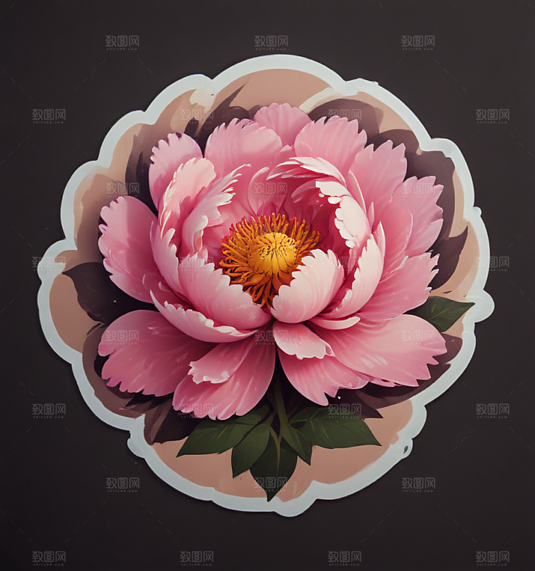 牡丹卡通插画风格贴纸
