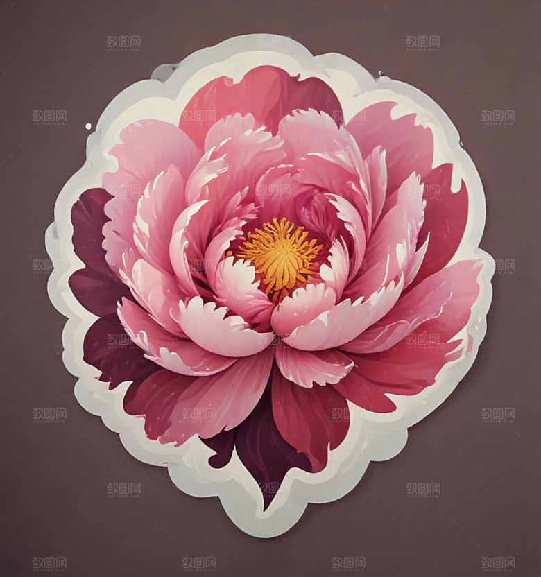 牡丹卡通插画风格贴纸