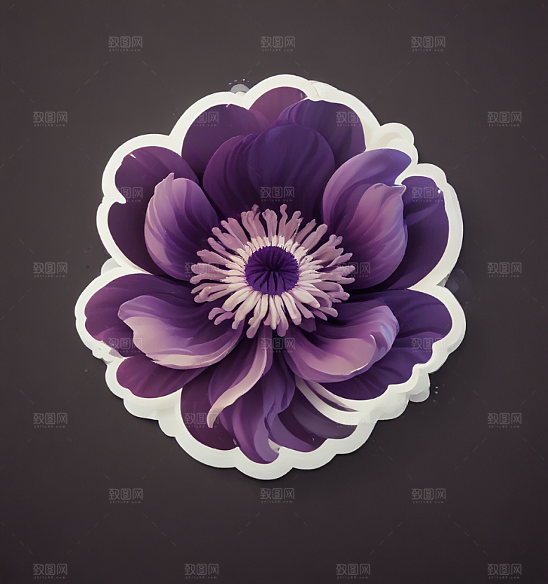 银莲花卡通插画风格贴纸
