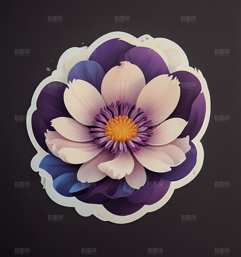 银莲花卡通插画风格贴纸