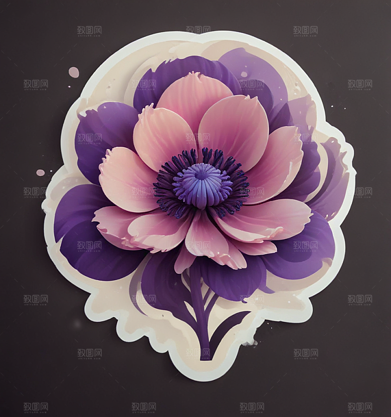 银莲花卡通插画风格贴纸