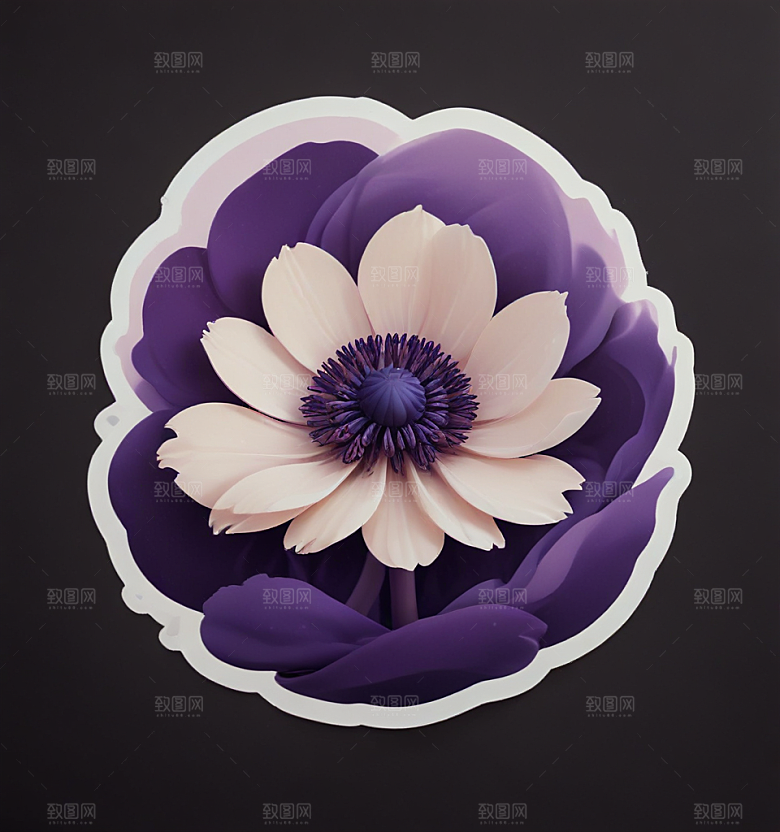 银莲花卡通插画风格贴纸