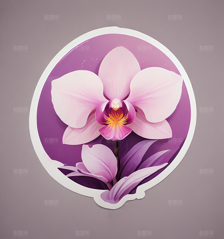 兰花卡通插画风格贴纸