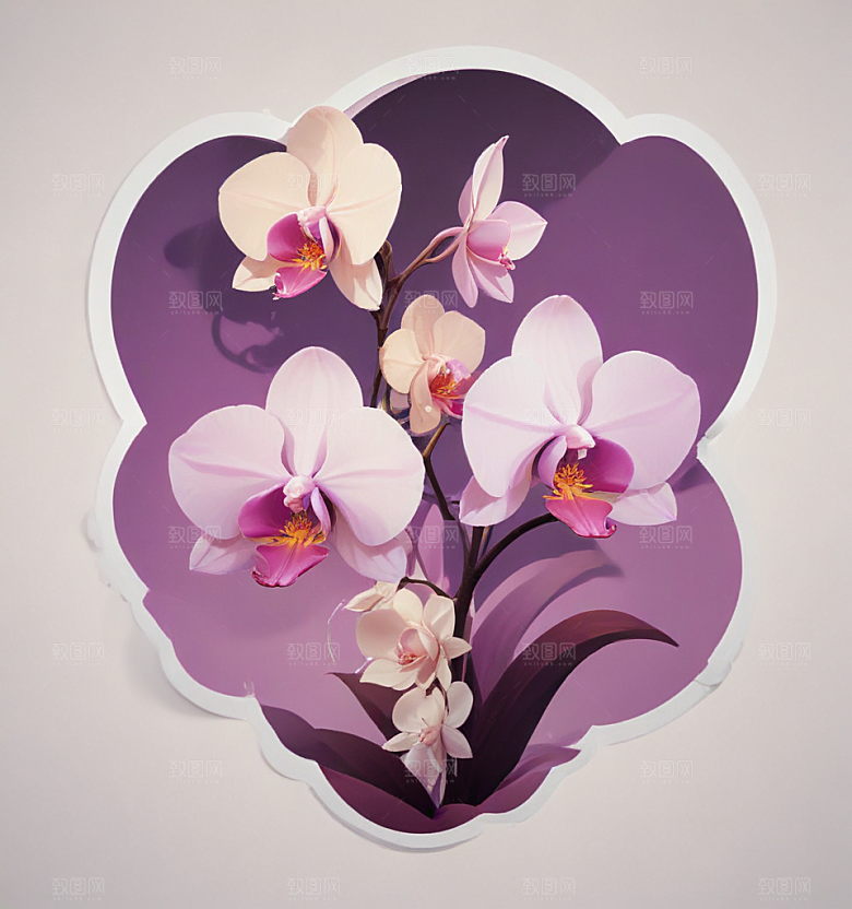 兰花卡通插画风格贴纸