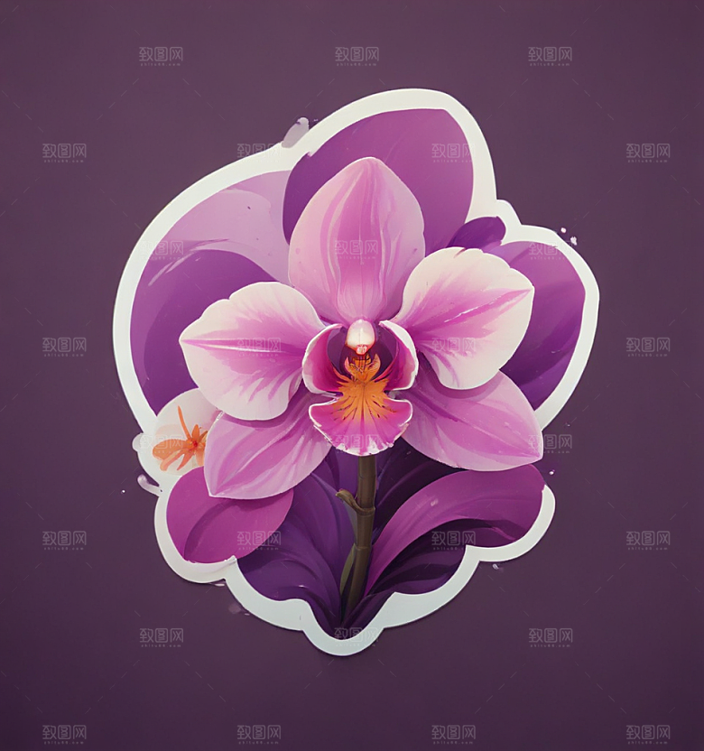 兰花卡通插画风格贴纸