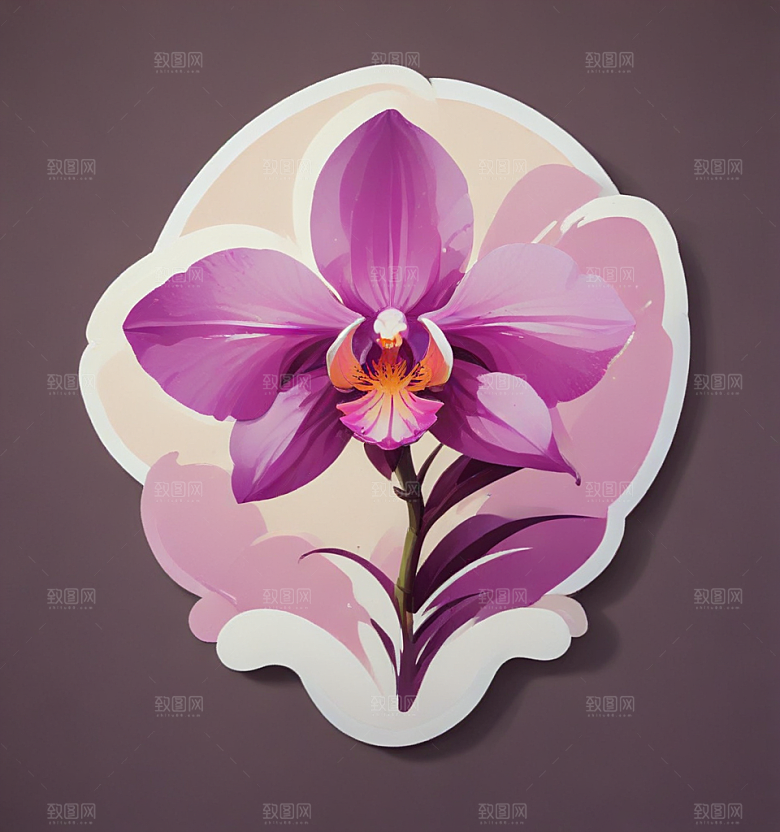 兰花卡通插画风格贴纸