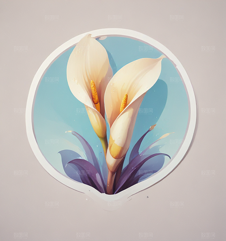 马蹄莲卡通插画风格贴纸