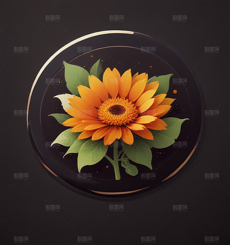 金盏花卡通插画风格贴纸