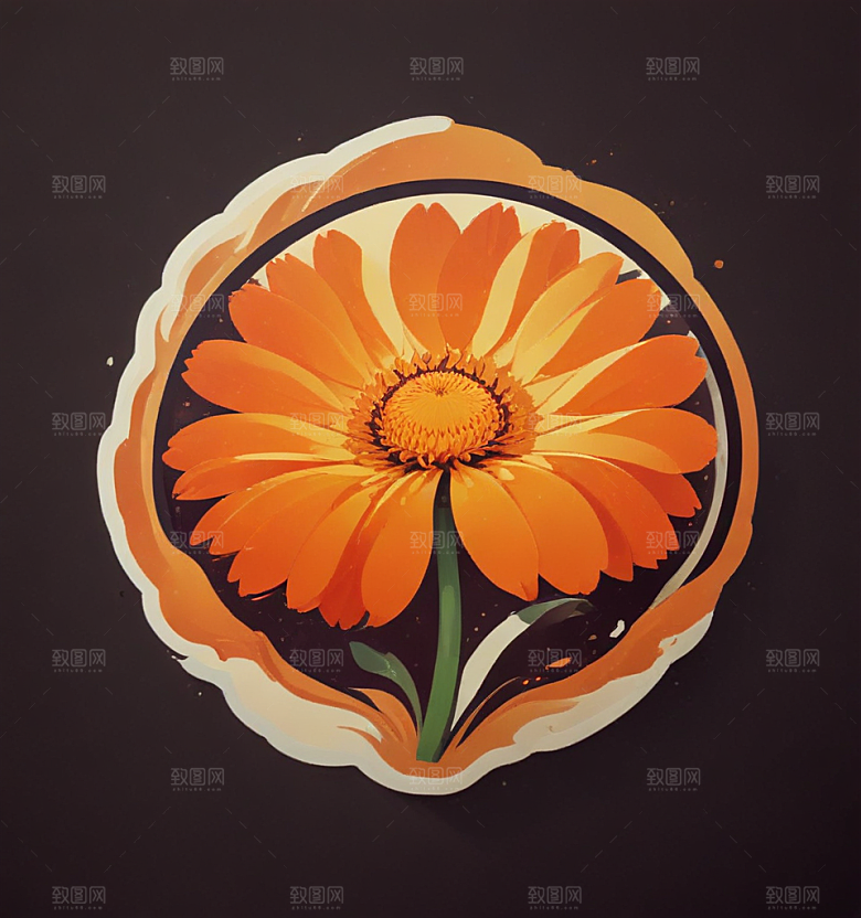 金盏花卡通插画风格贴纸