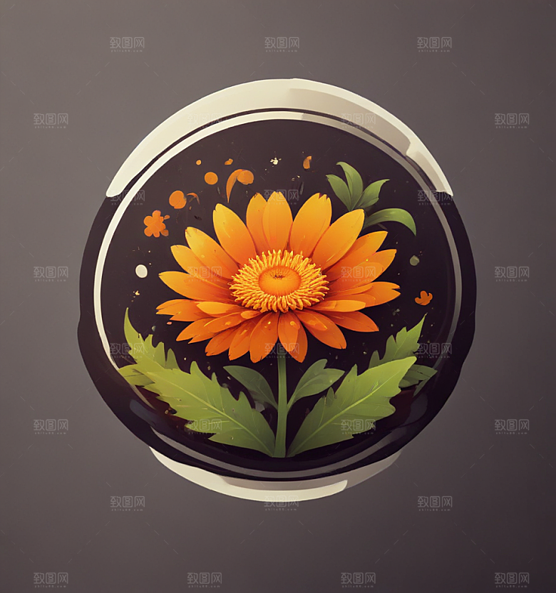 金盏花卡通插画风格贴纸