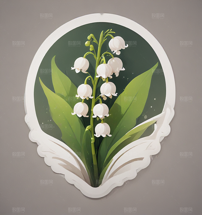 铃兰卡通插画风格贴纸