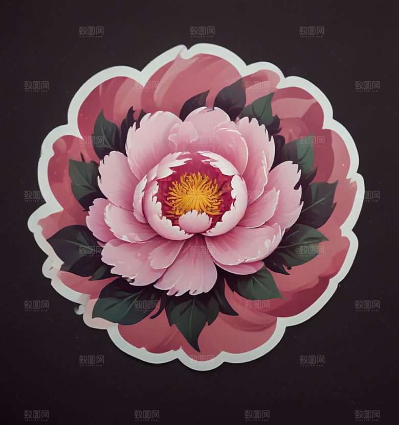芍药卡通插画风格贴纸