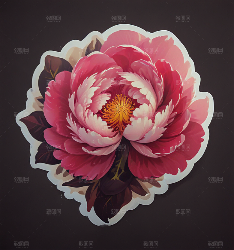 芍药卡通插画风格贴纸