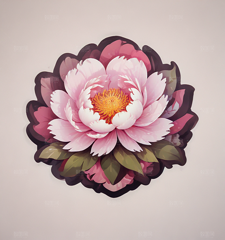 芍药卡通插画风格贴纸