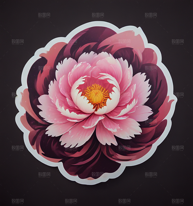 芍药卡通插画风格贴纸