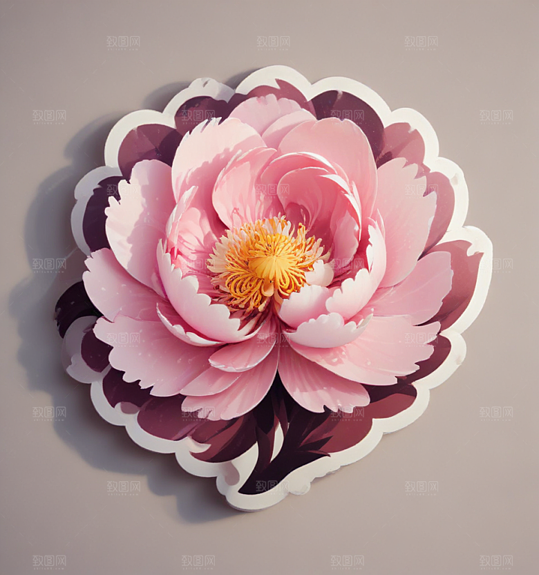 芍药卡通插画风格贴纸