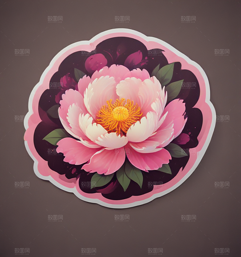 芍药卡通插画风格贴纸