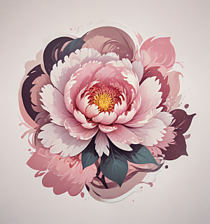 芍药卡通插画风格贴纸
