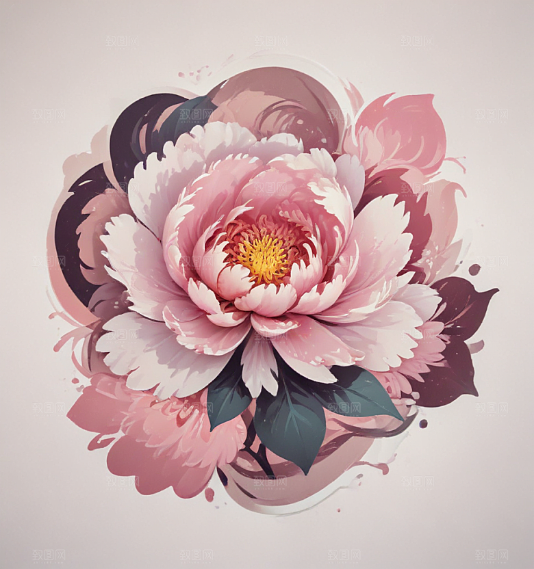 芍药卡通插画风格贴纸