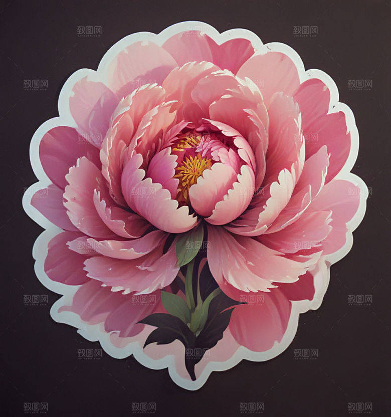 芍药卡通插画风格贴纸
