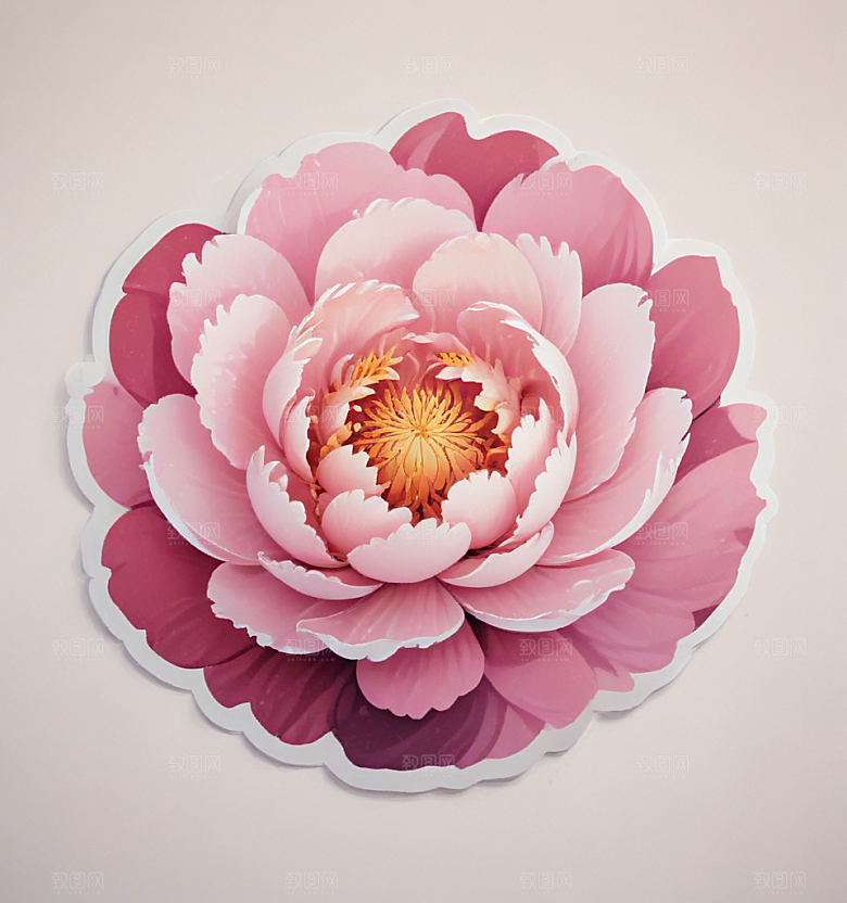 芍药卡通插画风格贴纸