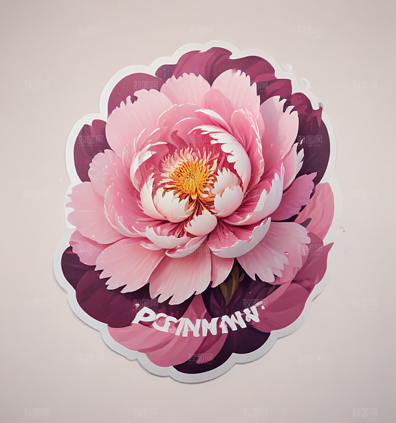 芍药卡通插画风格贴纸