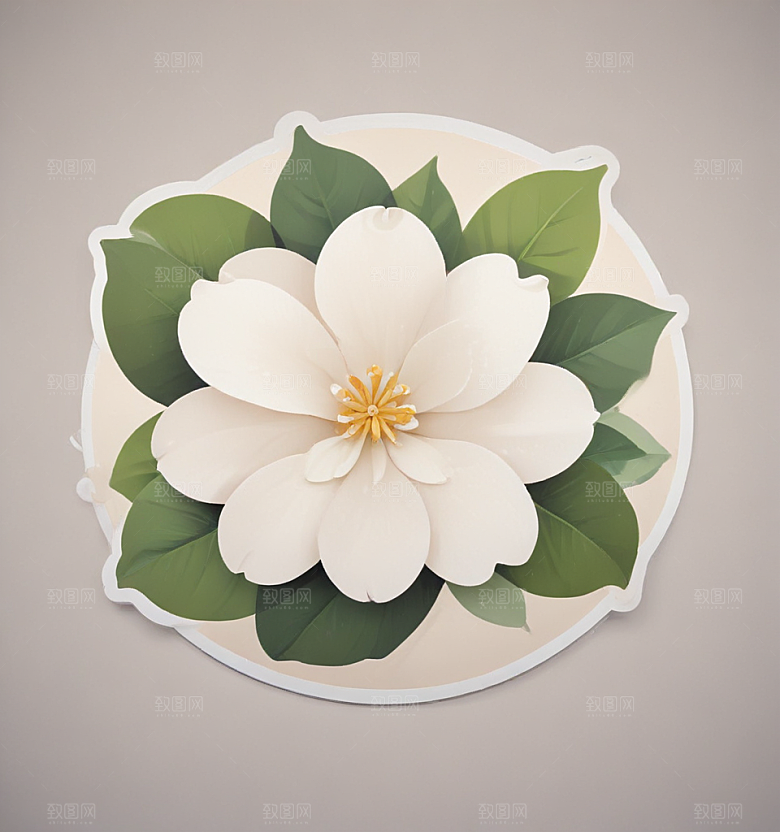 栀子花卡通插画风格贴纸