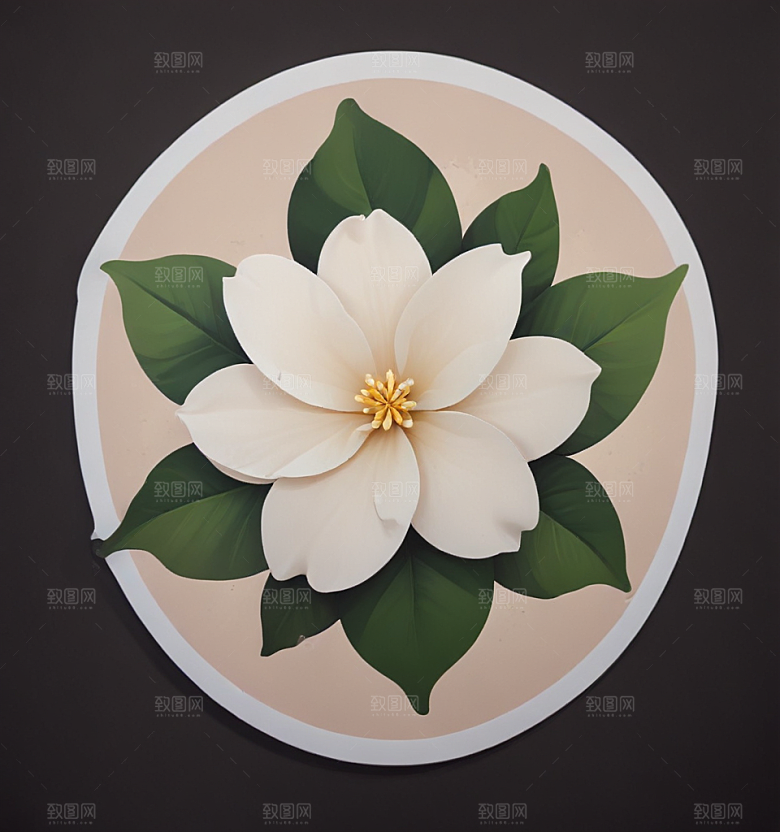 栀子花卡通插画风格贴纸