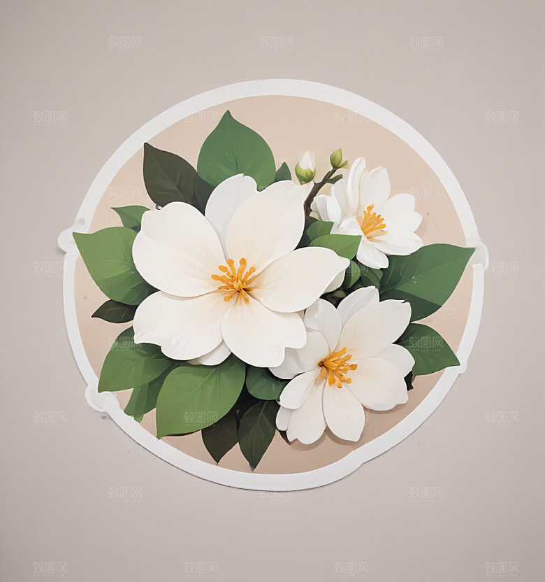 栀子花卡通插画风格贴纸