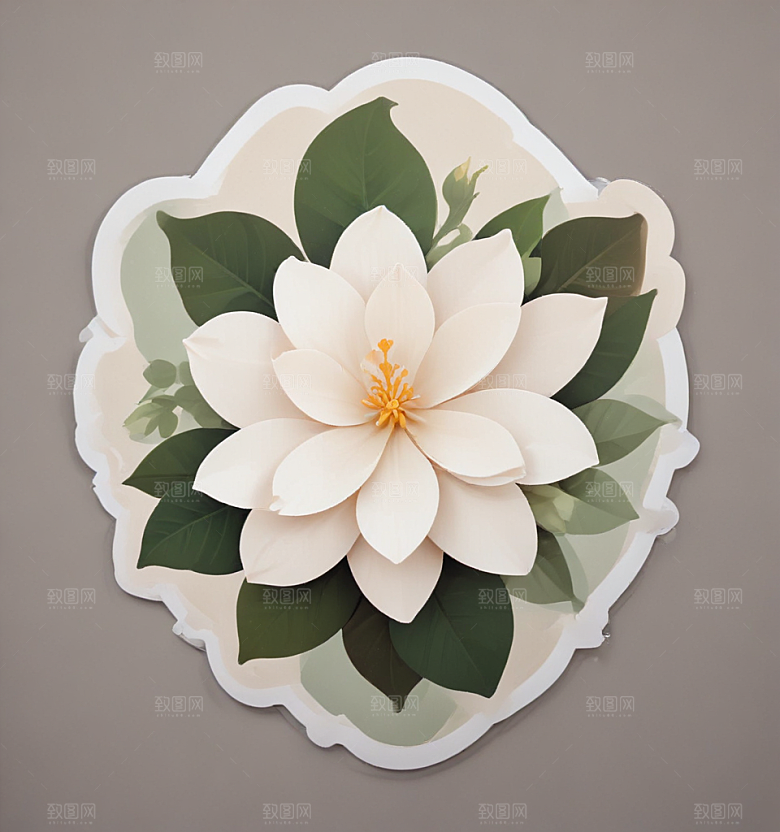 栀子花卡通插画风格贴纸