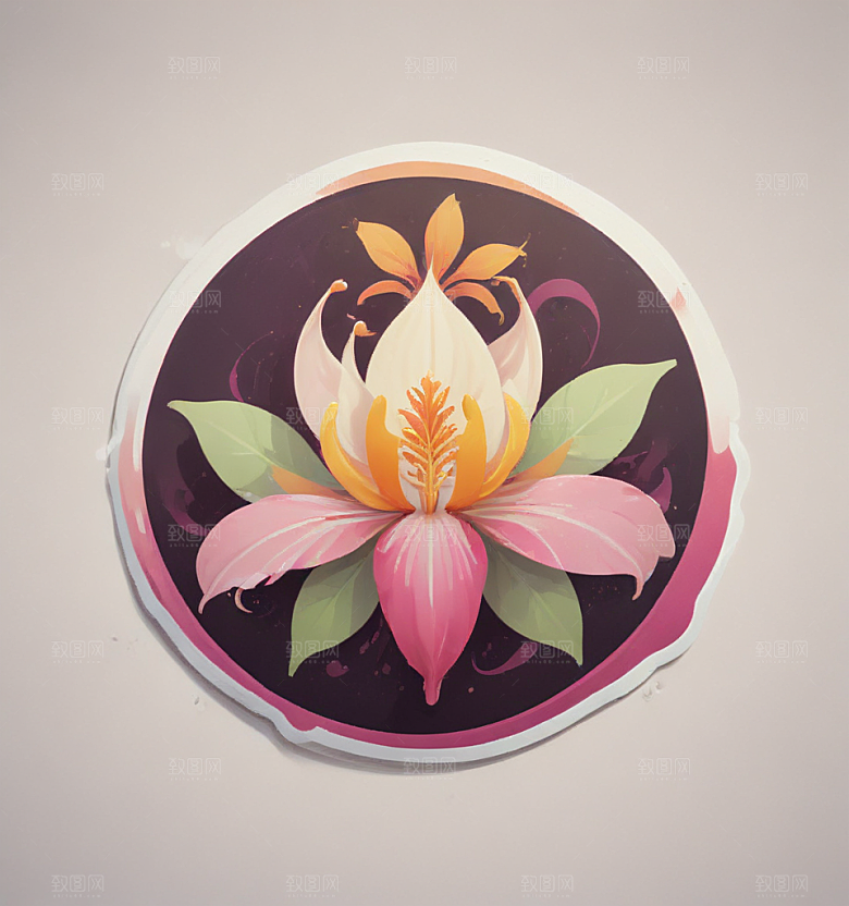 金银花卡通插画风格贴纸