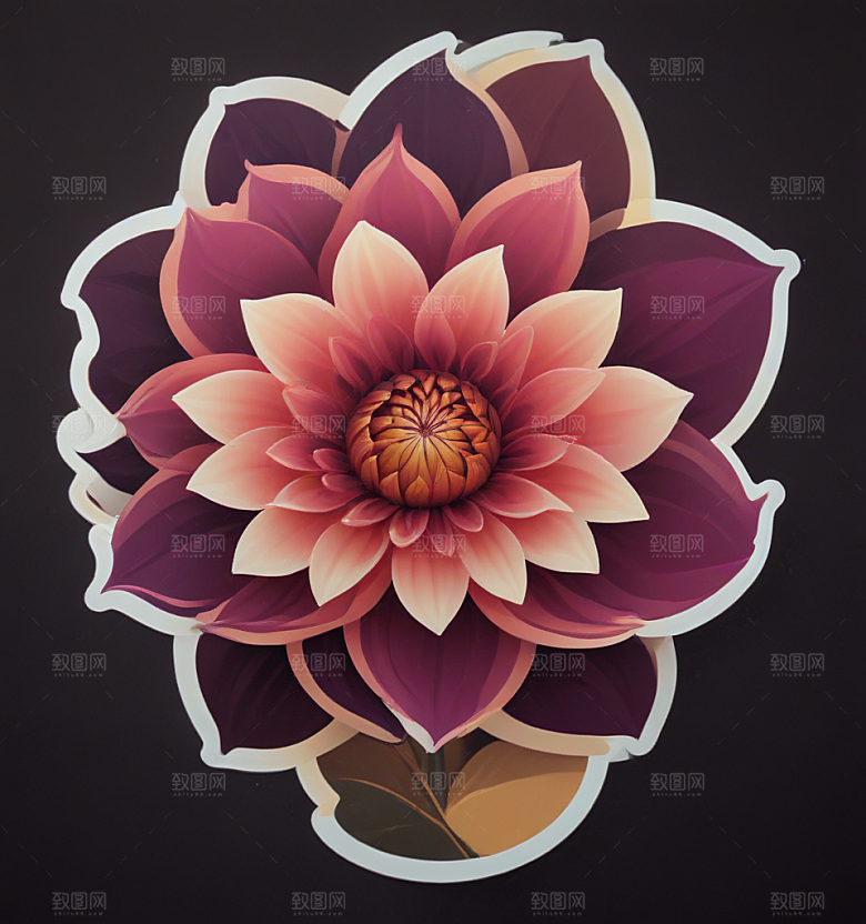 大丽花卡通插画风格贴纸