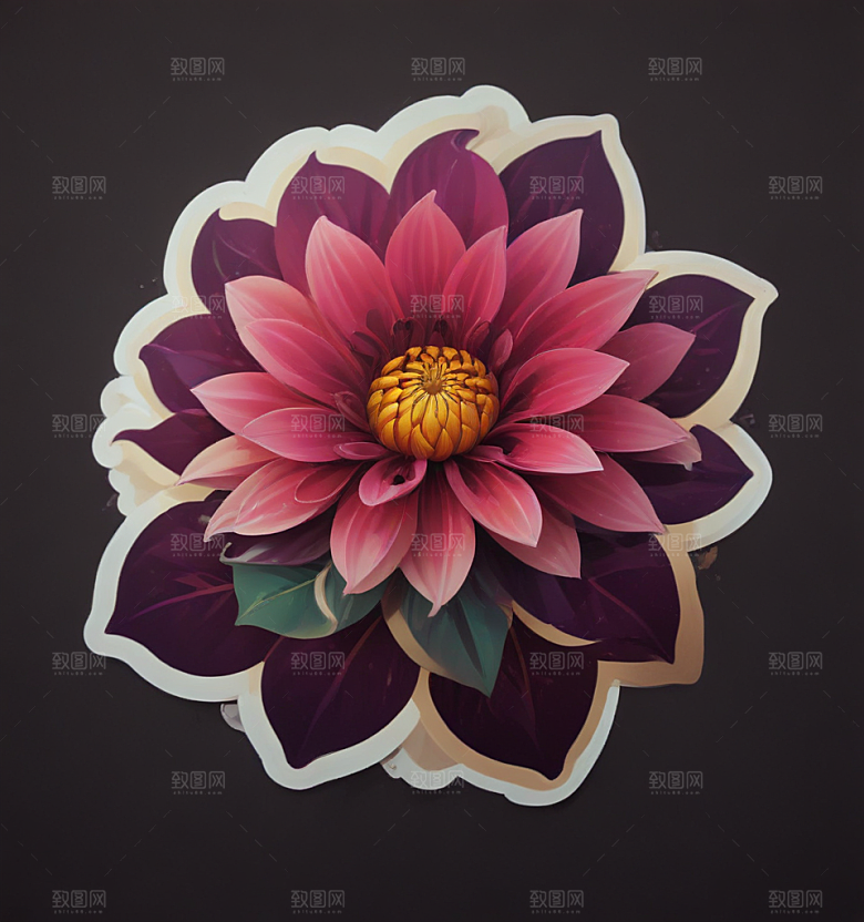 大丽花卡通插画风格贴纸