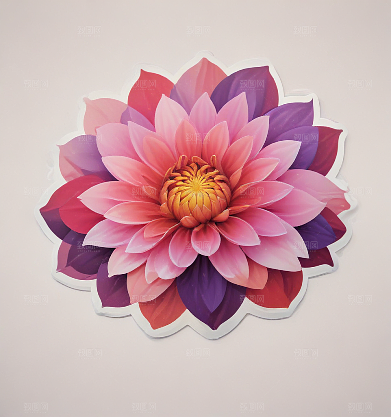 大丽花卡通插画风格贴纸