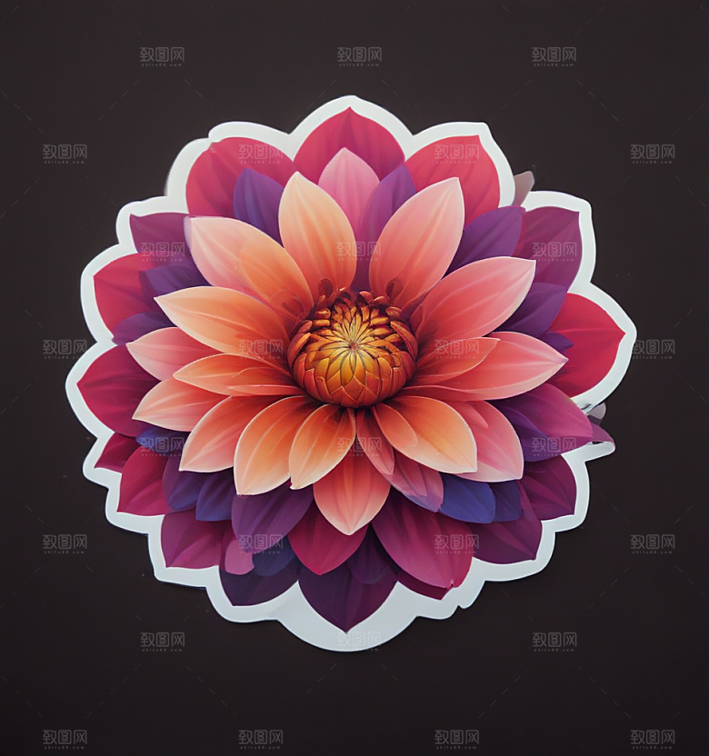 大丽花卡通插画风格贴纸