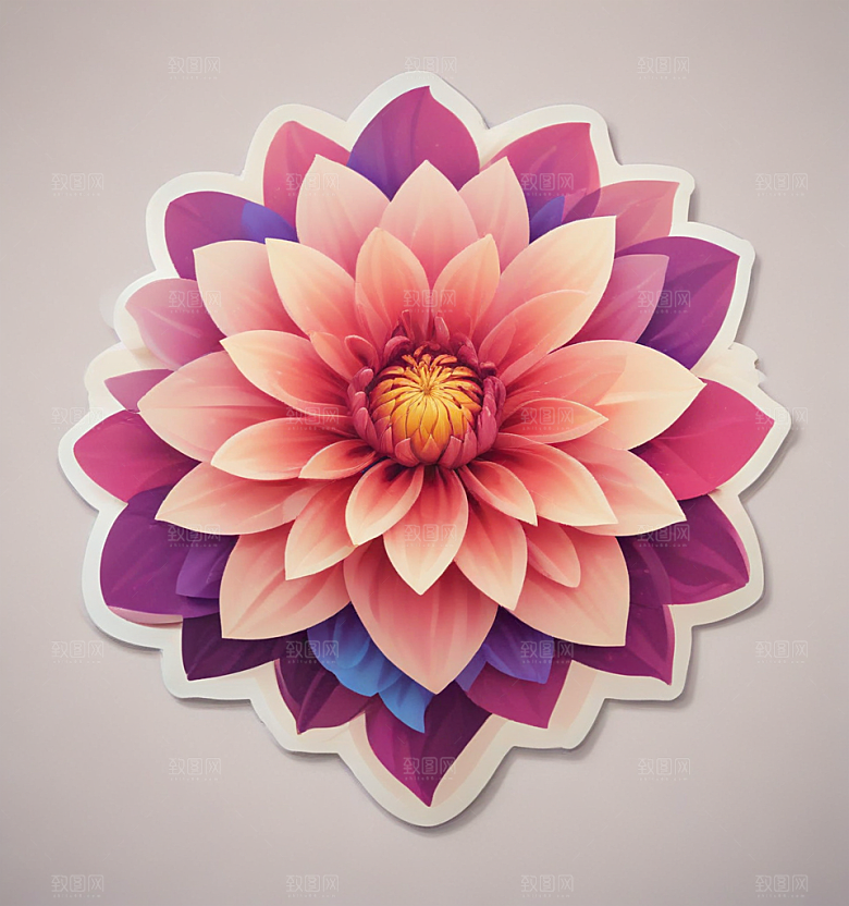 大丽花卡通插画风格贴纸